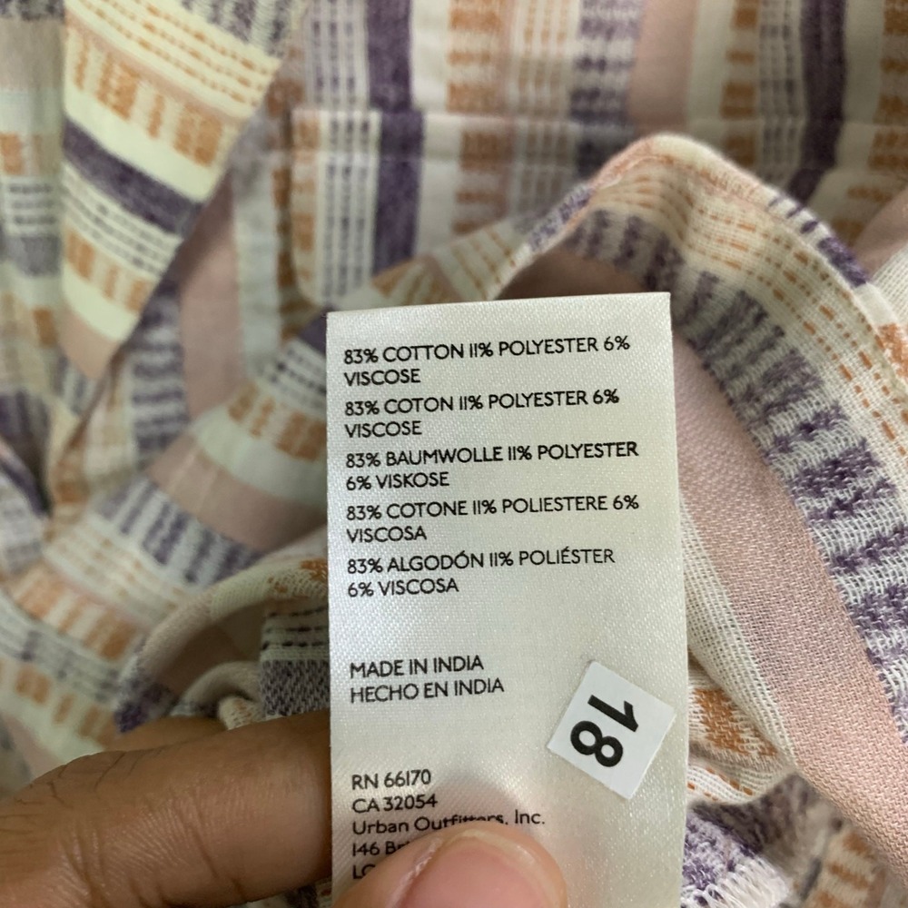 By Anthropologie Cropped Utility Pullover Top Striped Tan Purple Pink Size XS - Picture 8 of 9